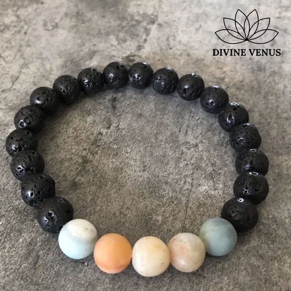 Amazonite x Lava Stone Beads Stretch Bracelet - Picture 8 of 10